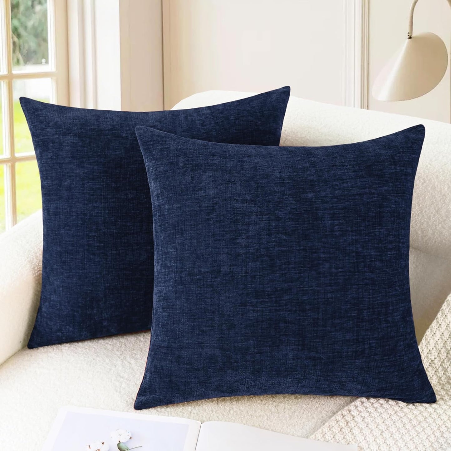 CaliTime Throw Pillow Covers Decorative 26 X 26 Inches Pack of 2 Cozy Chenille Cushion Cases for Couch Sofa Bed Living Room Home Navy Blue