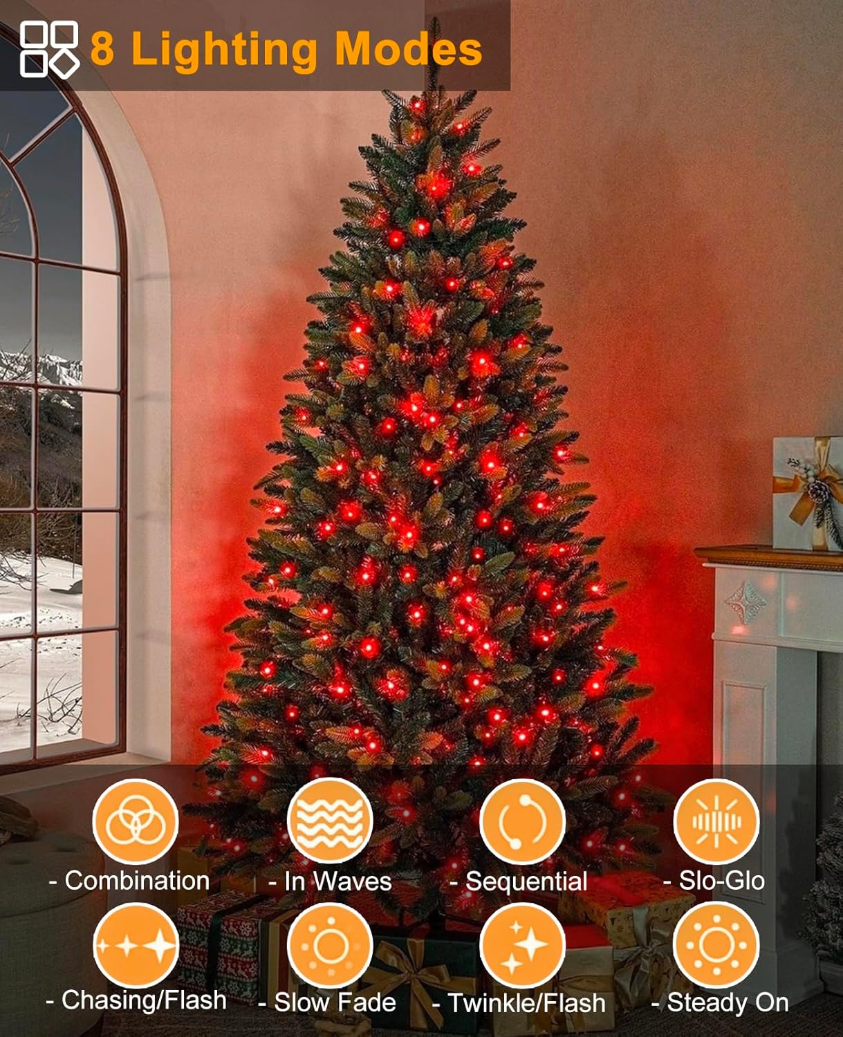 Christmas Lights Outdoor, 157FT 480 LED Plug in Christmas Tree Lights Waterproof, 8 Modes Green Wire Twinkle String Light for Indoor Room Patio Garden Porch Xmas Wedding Party Decorations, Red