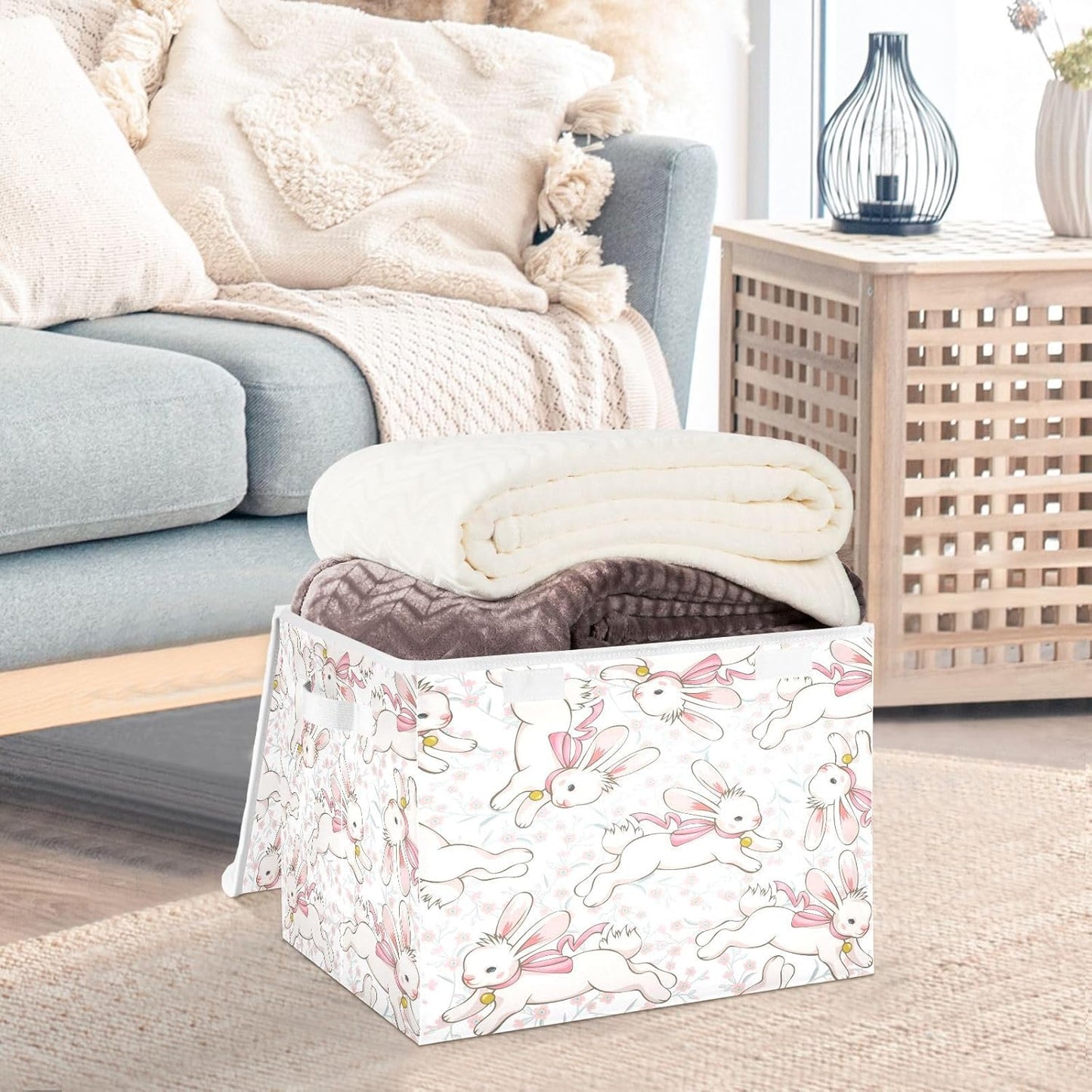 susiyo Cute Running Bunny fabric storage baskets with lids,Collapsible Storage Boxes,Foldable storage boxes with handles for Home,Office,Closet Organization
