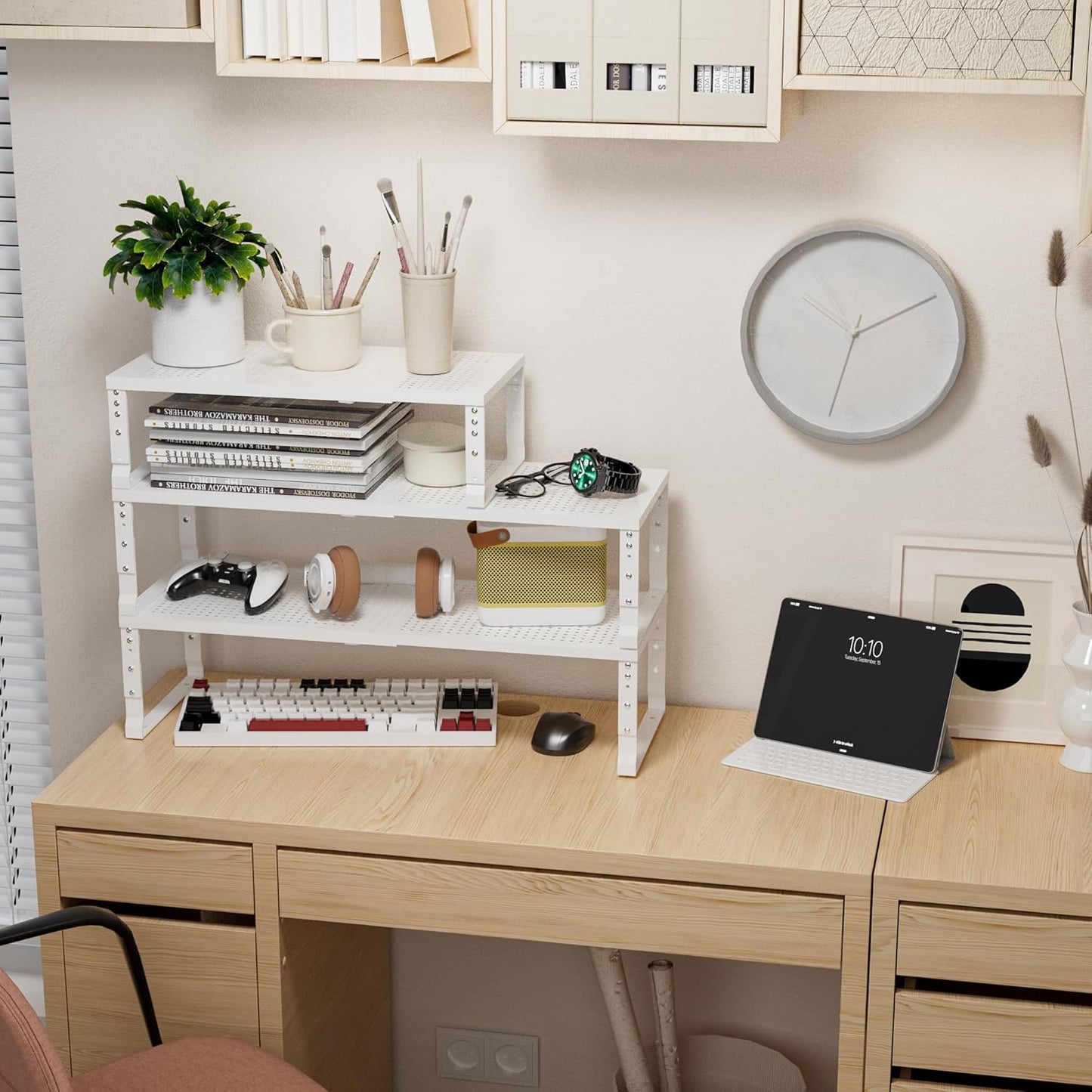 Expandable,Adjustable & Stackable Spice Rack, Cabinet Kitchen Countertop Shelf Organizer,Metal Pantry Storage Shelves - Space-Saving Storage Solution(1Pack/White/Medium)