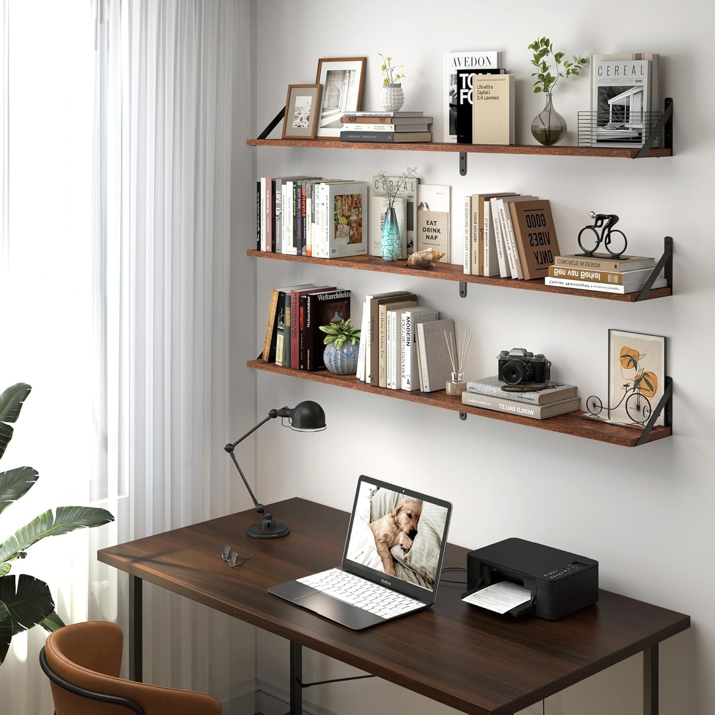 Heimlove 48 Inch Large Wall Bookshelves Set of 3, Wall Mounted Bookshelves,Heavy Duty Wooden Shelves for Living Room,Bedroom,Kitchen,Laundry Room Storage & Decor