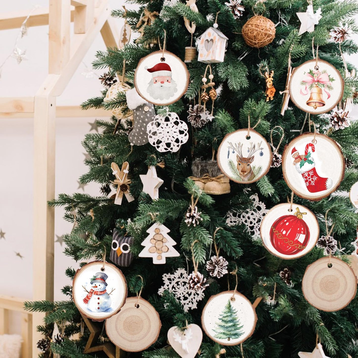 70 PCS 3 Inch Unfinished Wood Slices Hole Wood, Natural Wood Slices, Predrilled with Hole Wood Slice for DIY Arts Craft Christmas Ornaments by GNIEMCKIN