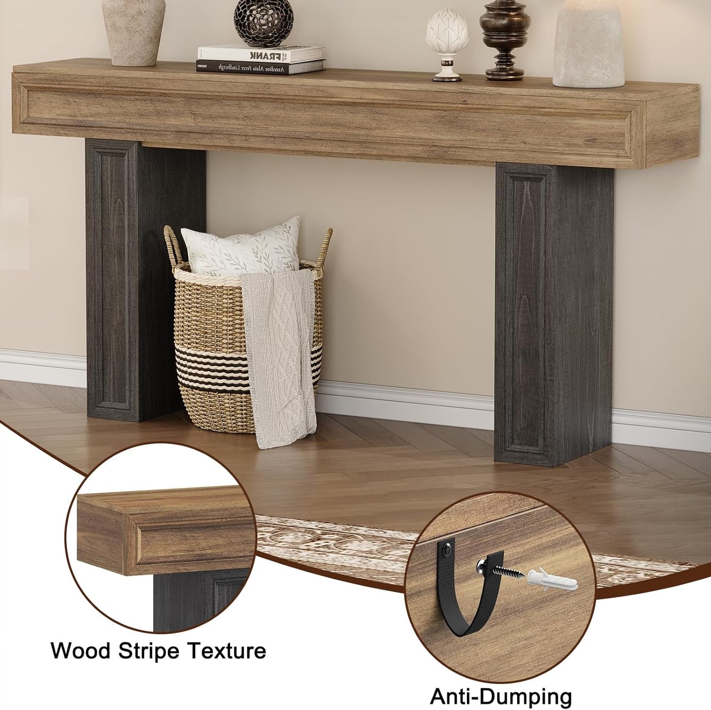 Rresyet 63 Inch Long Console Table, Sofa Table Behind Sofa, Wooden Entryway Table, Farmhouse Entryway Table for Entry, Hallway, Living Room (Wood)