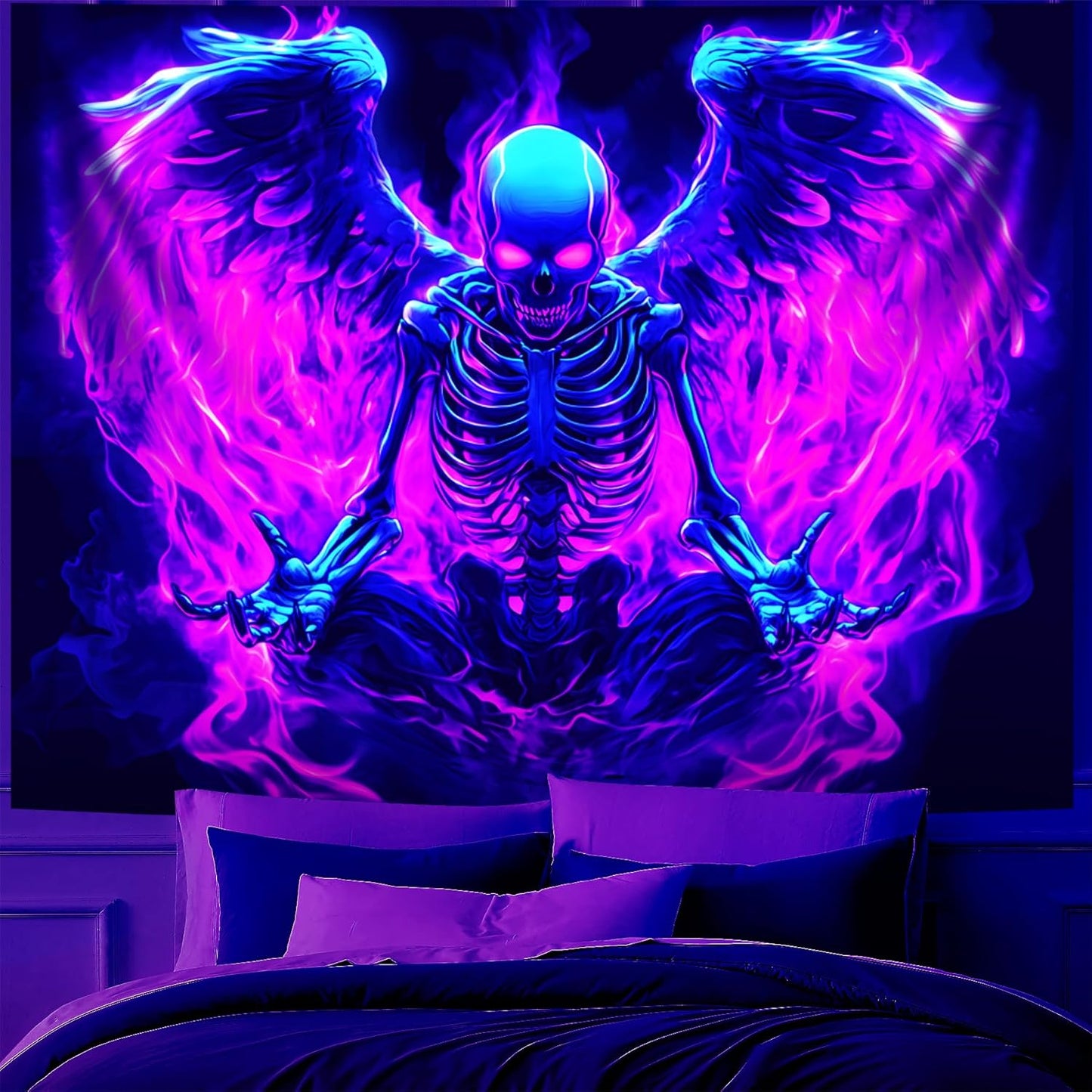 Blacklight Tapestry,WingTapestry Glow In The Dark,UV Reactive Black Light Upright Posters Wall Hanging for Bedroom Dorm Living Room Backdrop Decor (wing14, 90L" x 70W")