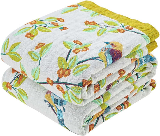 Boho Throw Blanket for Bed, 100% Cotton Soft Rustic Quilt Fall Blanket, 80"x90" Floral Printed Farmhouse Decor Bed Blankets, All Season Rustic Reversible Bohemian Throw Quilt