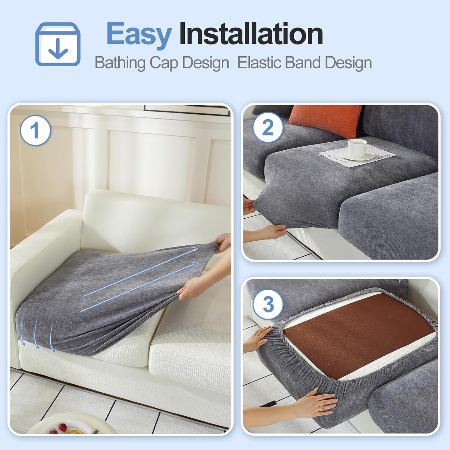 Couch Cushion Covers for L Shaped Sectional Sofa – Softer Chenille Sofa Covers Washable, Non-Slip Stretch Couch Covers & Individual Seat Cushion Slipcovers (2 Piece, Dark Grey)