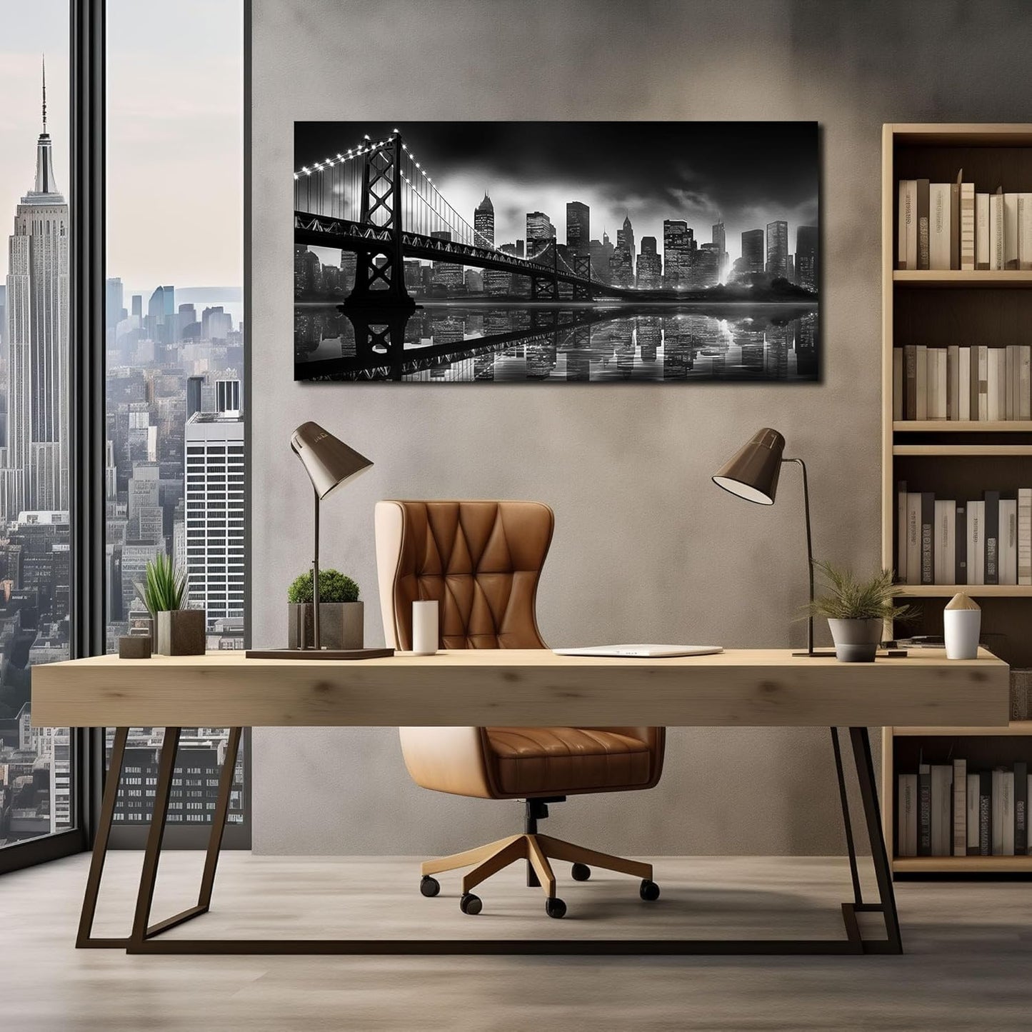 Brooklyn Bridge Canvas Wall Art for Bedroom Black and White City Wall Decor for Living Room Office Wall Art Decor 24 x 48 Inch