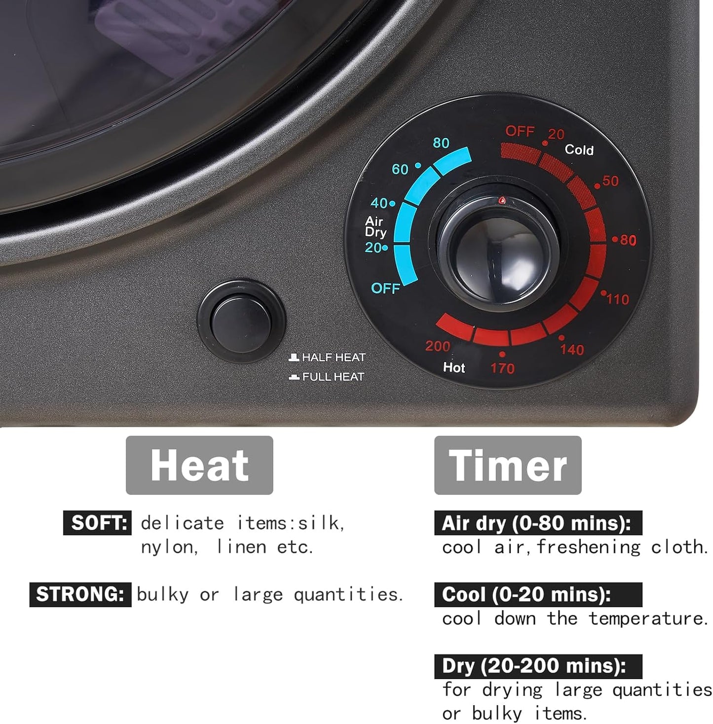 CTT 3.5 cu.ft Portable Dryer for Apartments,1500W Compact Dryer with 4 Drying Modes,120V Electric Dryers for Laundry, Apartments, RVs, Dorms, Black