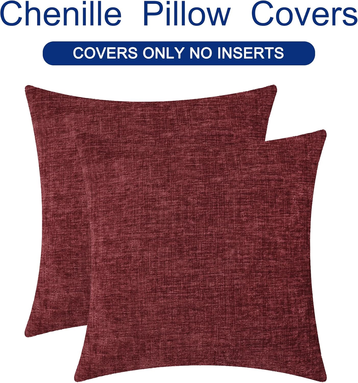 CaliTime Throw Pillow Covers Decorative 20 X 20 Inches Pack of 2 Cozy Chenille Cushion Cases for Couch Sofa Bed Living Room Home Burgundy