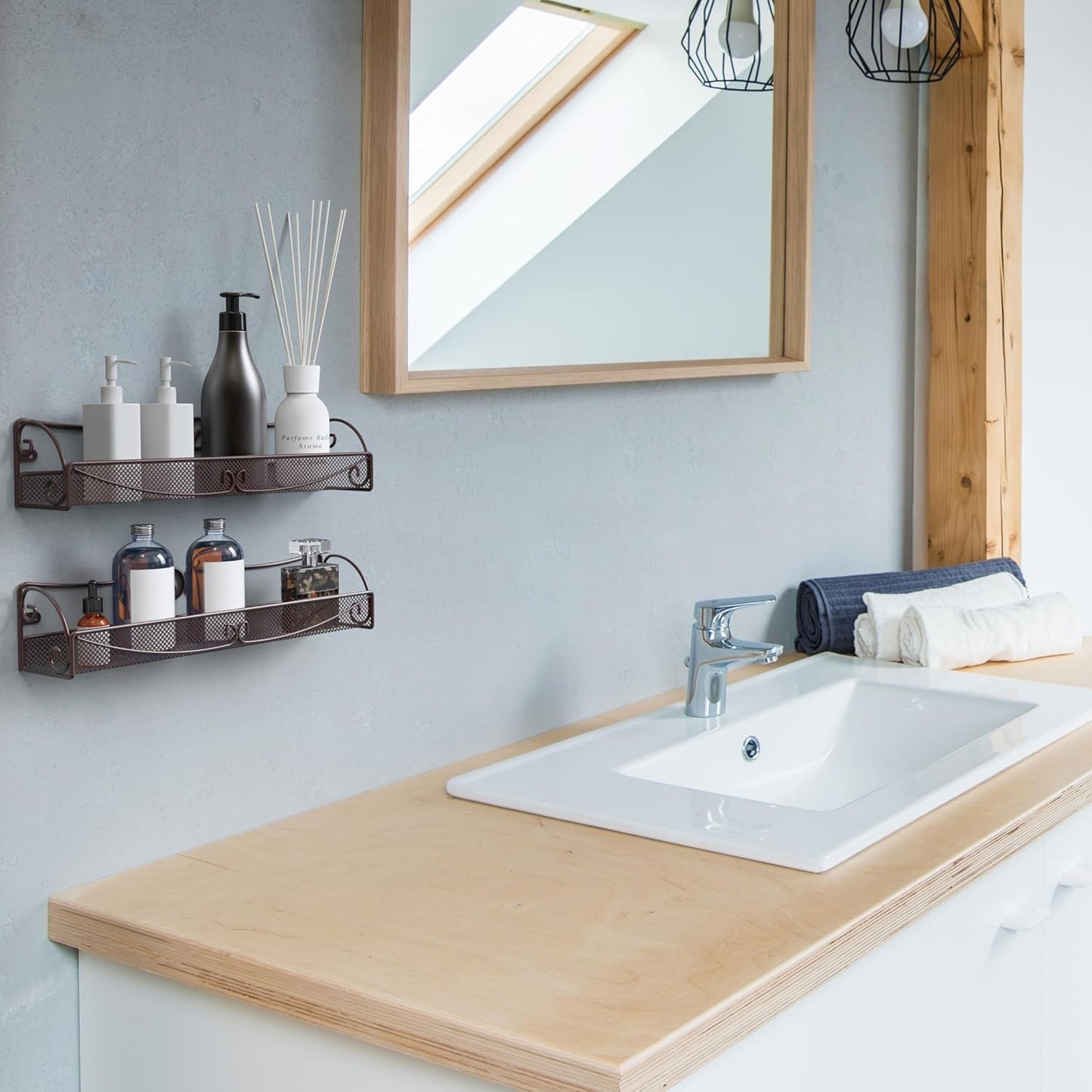 Deco Brothers Wall Mounted Single Tier Mesh Hanging Spice Rack, Set of 2, Bronze