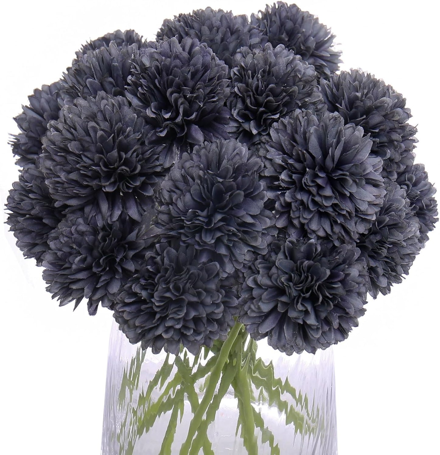 Kimura's Cabin 20Pcs Faux Mums Flowers Artificial Silk Chrysanthemums Fake Ball Flower for Halloween Fall Home Kitchen Table Decor Arrangement Decoration Bouquets (Grey Black)