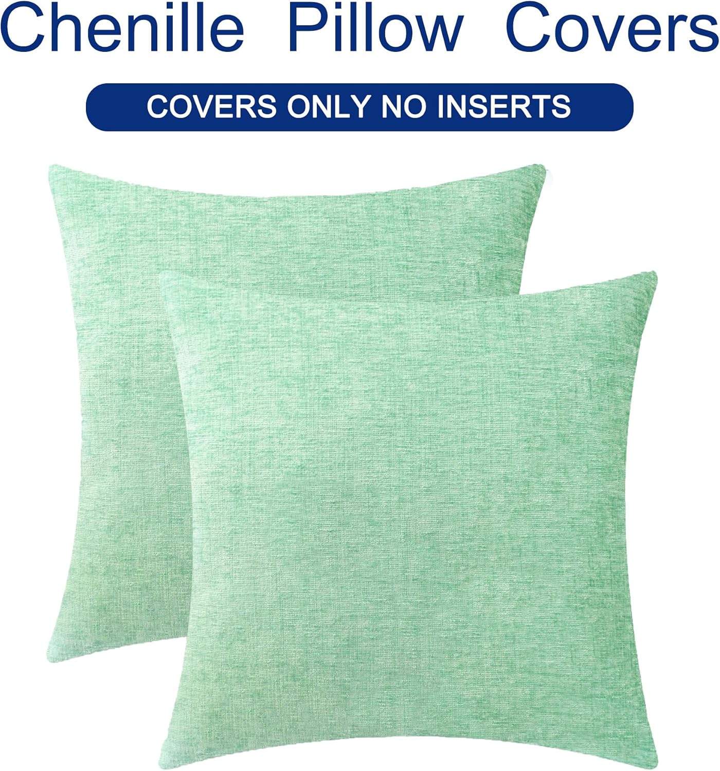 CaliTime Throw Pillow Covers Decorative 22 X 22 Inches Pack of 2 Cozy Chenille Cushion Cases for Couch Sofa Bed Living Room Home Grey Green