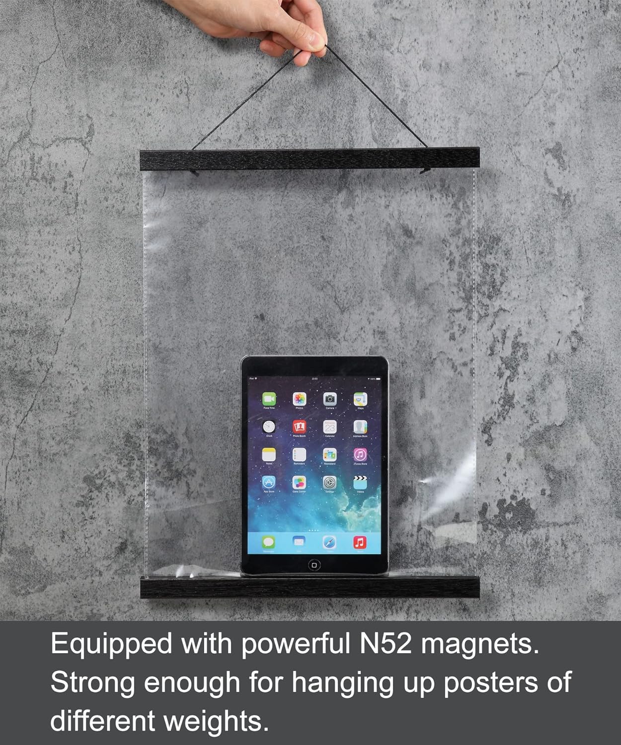 FALAMON Magnetic Poster Hanger Frame, 14x22 14x20 14x24 Teak Wood Magnet Poster Frame for Posters, Prints, Photos, Pictures, Maps, Scrolls, and Canvas Artwork(Black, 14")