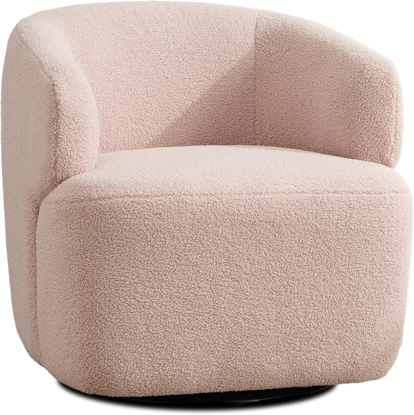 Swivel Accent Chair, Sherpa Teddy Barrel Chair for Living Room, Cozy Round Boucle Arm Chair, Metal Base for Club Nursery Bedroom, Light Blush Pink