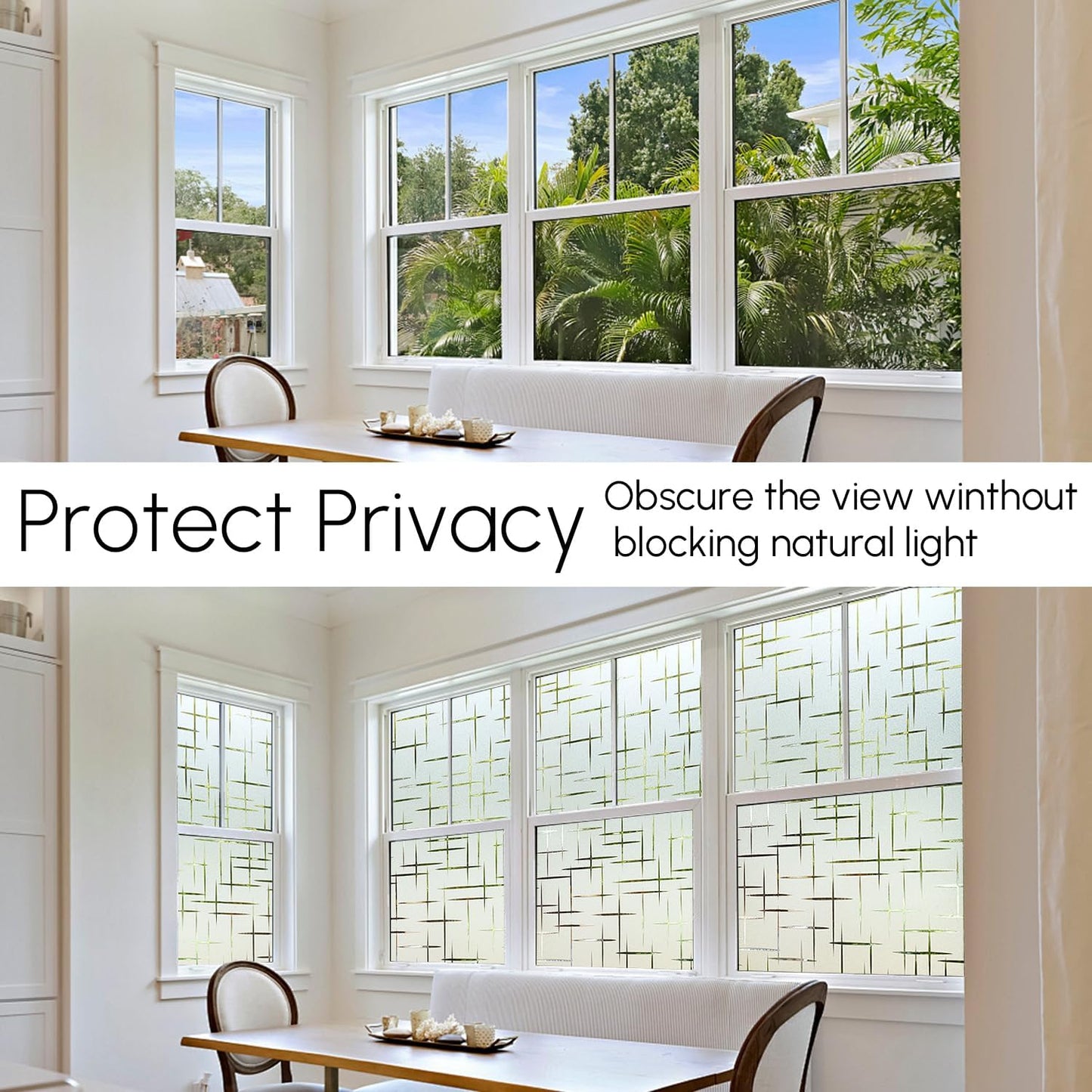 HIDBEA Window Privacy Film, Decorative Staic Cling Frosting Film, Heat Control UV Blocking Non-Adhesive Window Sticker for Home, Cross Pattern,23.6 X 78.7 Inches