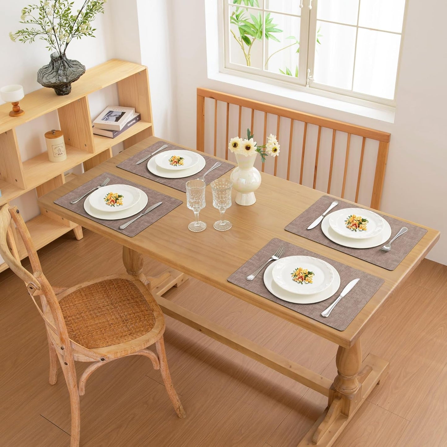 FROMHEART Faux Leather Placemats Set of 4–Waterproof,Heat/Oil Stain-Resistant PU Table Mat–Reversible,Non-Slip,Easy to Clean Place Mats for Kitchen,Dining,Indoor/Outdoor,(Dark Coffee,11.8" x 17")