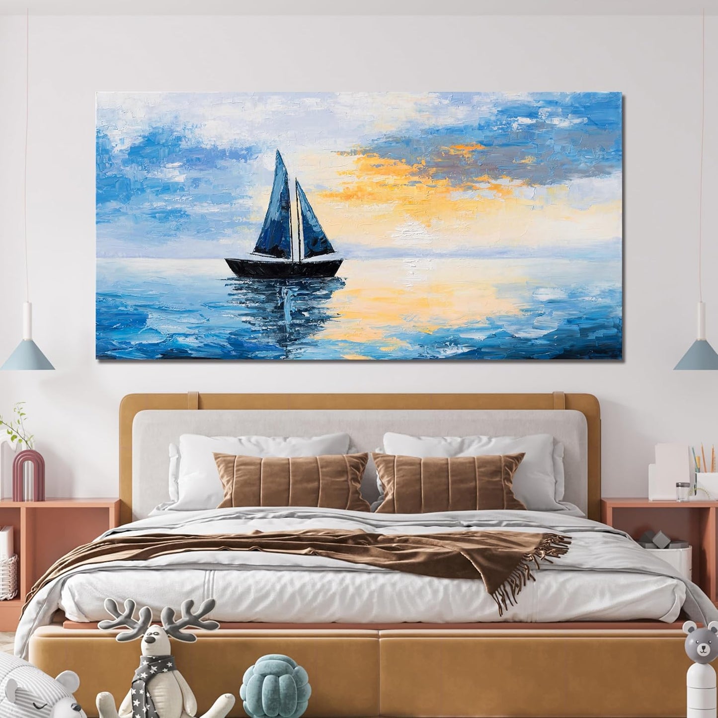 Canvas Wall Art Decor Modern Wall Art Pictures for Living Room Blue Coastal Wall Art Prints Artwork for Walls Landscape Natural Wall Art Decor Art Work for Home Office Room Wall Decor 20" x 40"