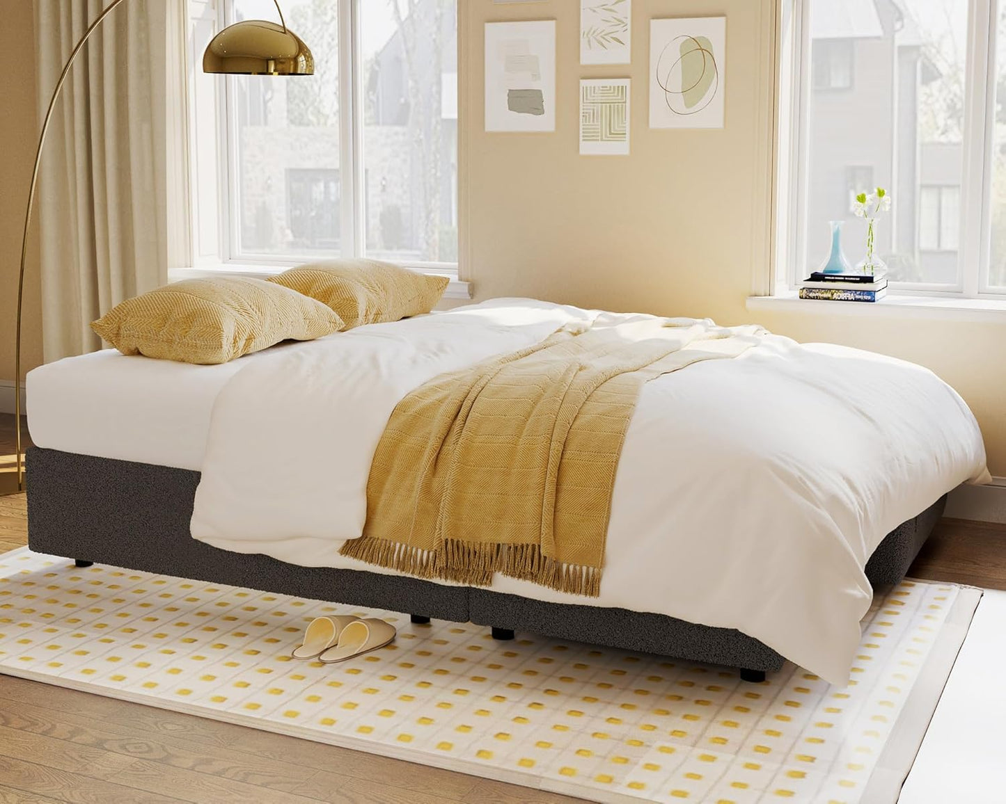 VanAcc Sofa Bed, Sleeper Sofa with Storage Chaise- 2 in 1 Pull Out Couch Living Room, Comfy Sleeper Couch, Grey Boucle