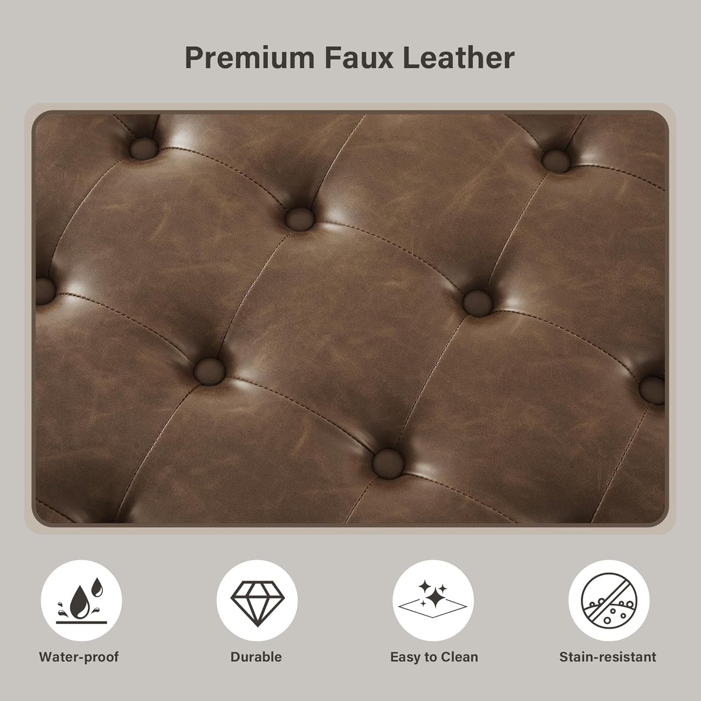 30-Inch Large Round Ottoman, Faux Leather Coffee Table with Removable Lid Top, Upholstered Footrest Modern Button Circle Storage Ottoman for Living Room, Office, PU Coffee