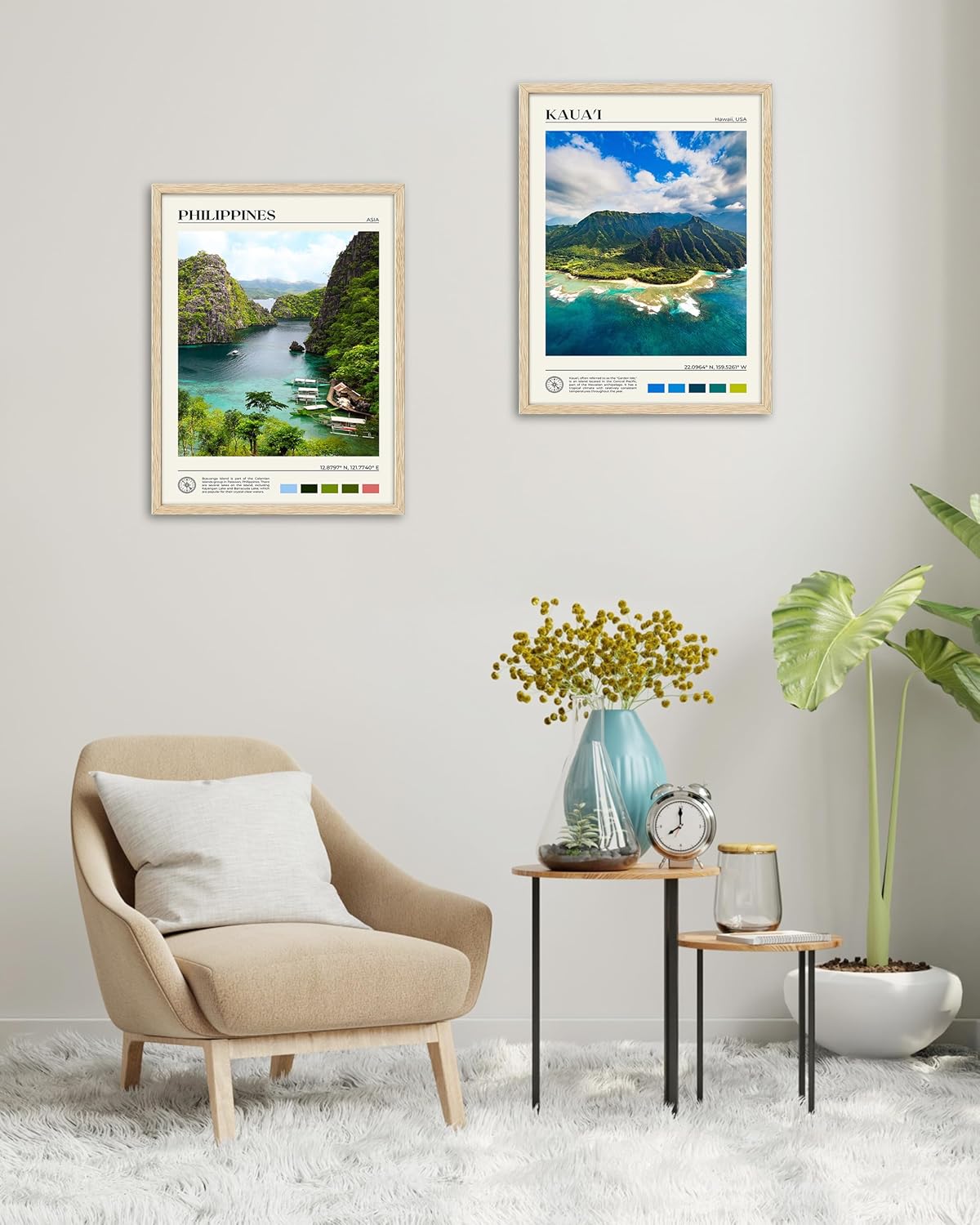 HesenDot Natural OAK Wood Framed Hawaiian Archipelago Wall Art,12x16in Kauai Quality Canvas Wall Print,Classic Urban Landmark Wall Decor for Living Room,Bedroom,Office Gallery Set of 1