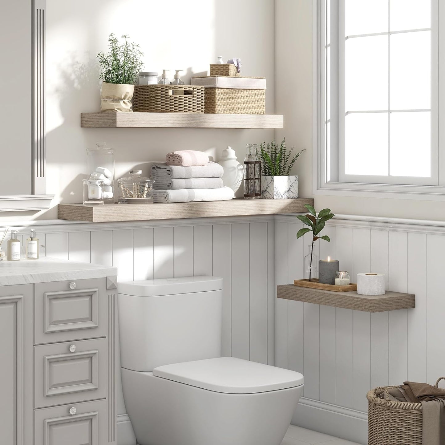 Heimlove 48" Floating Shelves for Wall,10 Grey Deep Rustic Wood Display & Storage Wall Shelves with Heavy Duty Brackets for Bathroom,Bedroom,Kitchen,Living Room,Office