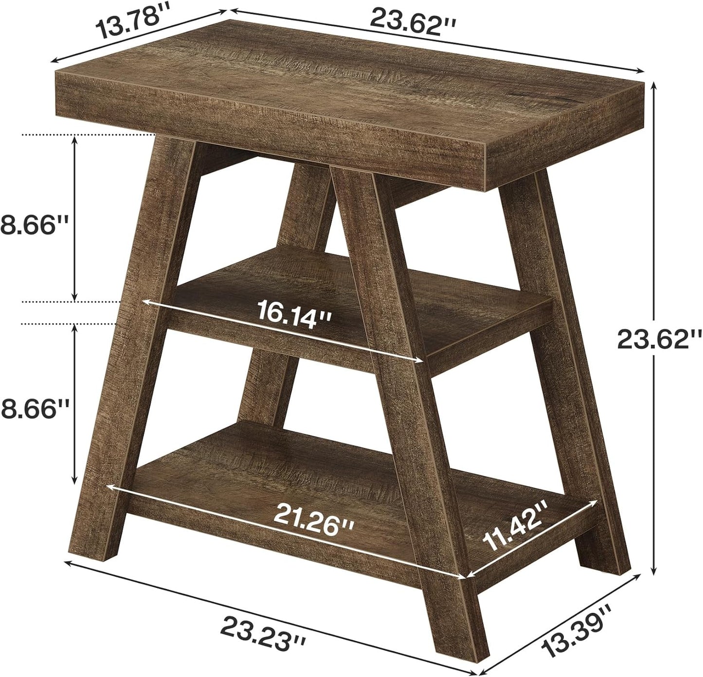 Tribesigns Set of 2 Small Wood Side Table, Farmhouse 3-Tier Narrow Sofa End Table with Storage, Vintage Couch Side Table for Living Room, Wooden Bedside Table for Bedroom, Small Spaces, Rustic Brown