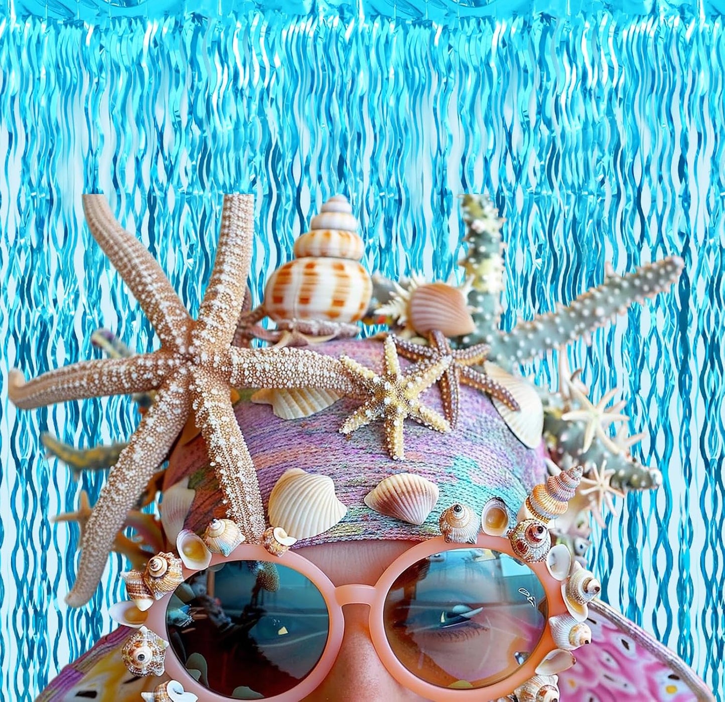 Goer Metallic Tinsel Foil Fringe Curtains for Party Photo Backdrop Wedding Decor (3 Pcs,Wavy Light Blue)