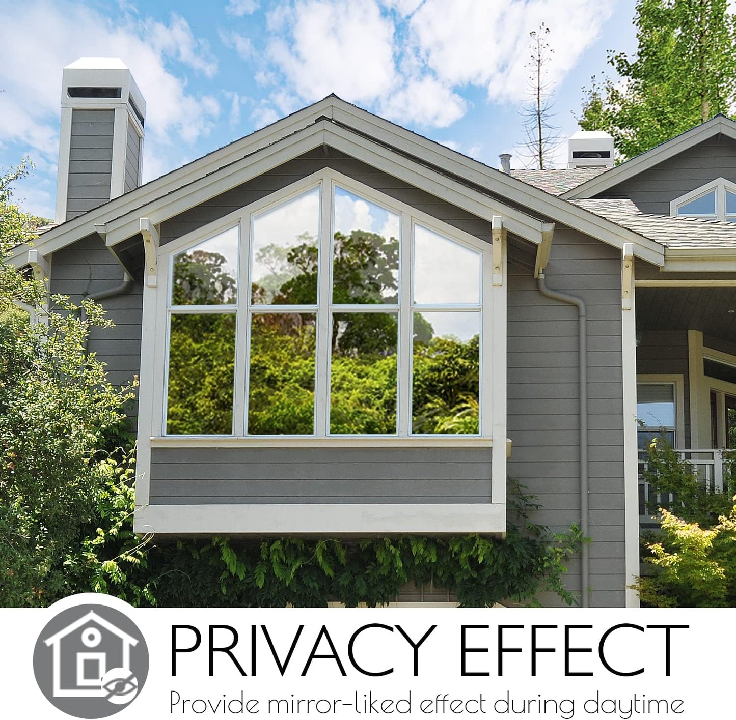 HIDBEA One Way Privacy Window Film, Daytime Mirror Reflective Heat Control UV Sun Blocking Non-Adhesive Static Cling Window Tint for Home and Office(Black-Silver, 35.4 Inch x 8.2 Feet)