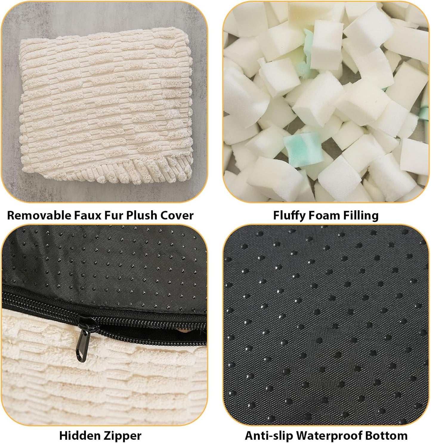 Round Stuffed Pouf Ottoman for Foot Rest, Storage Ottoman Pouf Foot Stool Cushion, Faux Fur Poufs with Foam Chunk Filling, 26 X 18 Inch Floor Chair for Living Room Bedroom Home Decor, Beige