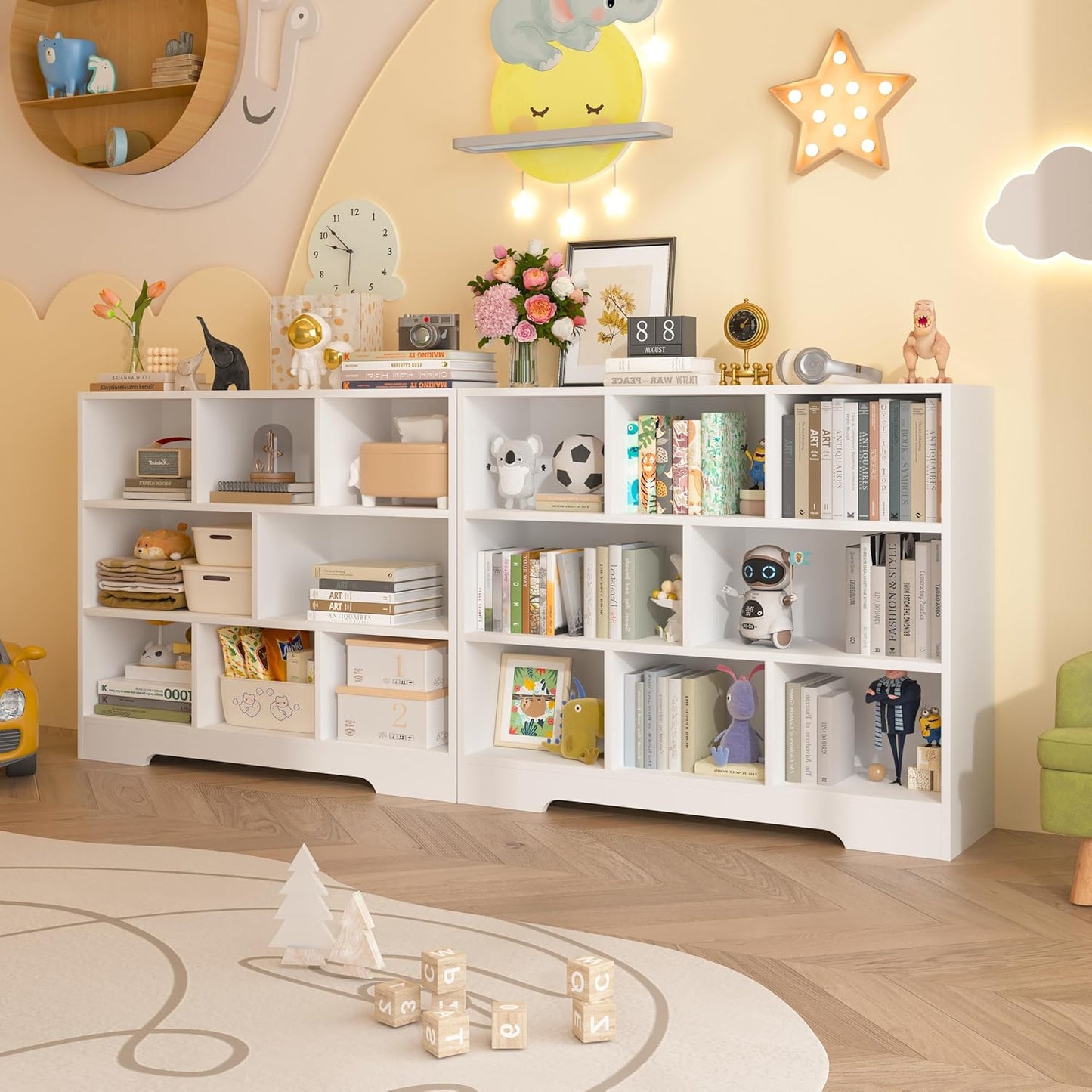 Book Shelf, 8 Cubes Storage Organizer, 3-Tier Open Shelf Wooden Bookcase, Freestanding White Bookshelf Cube Shelf for Bedroom, Living Room