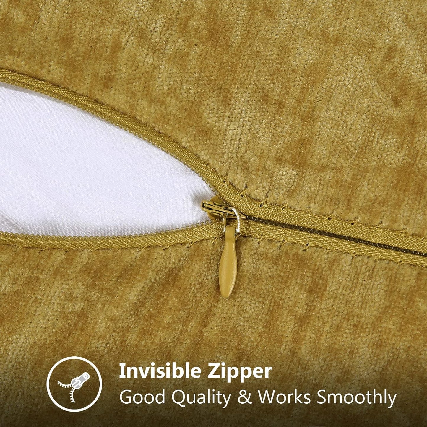 decorUhome Chenille Soft Throw Pillow Covers 24x24 Set of 2, Farmhouse Velvet Neutral Decorative Euro Pillow Covers with Stitched Edge for Couch Sofa Bed Home Decor, Mineral Yellow