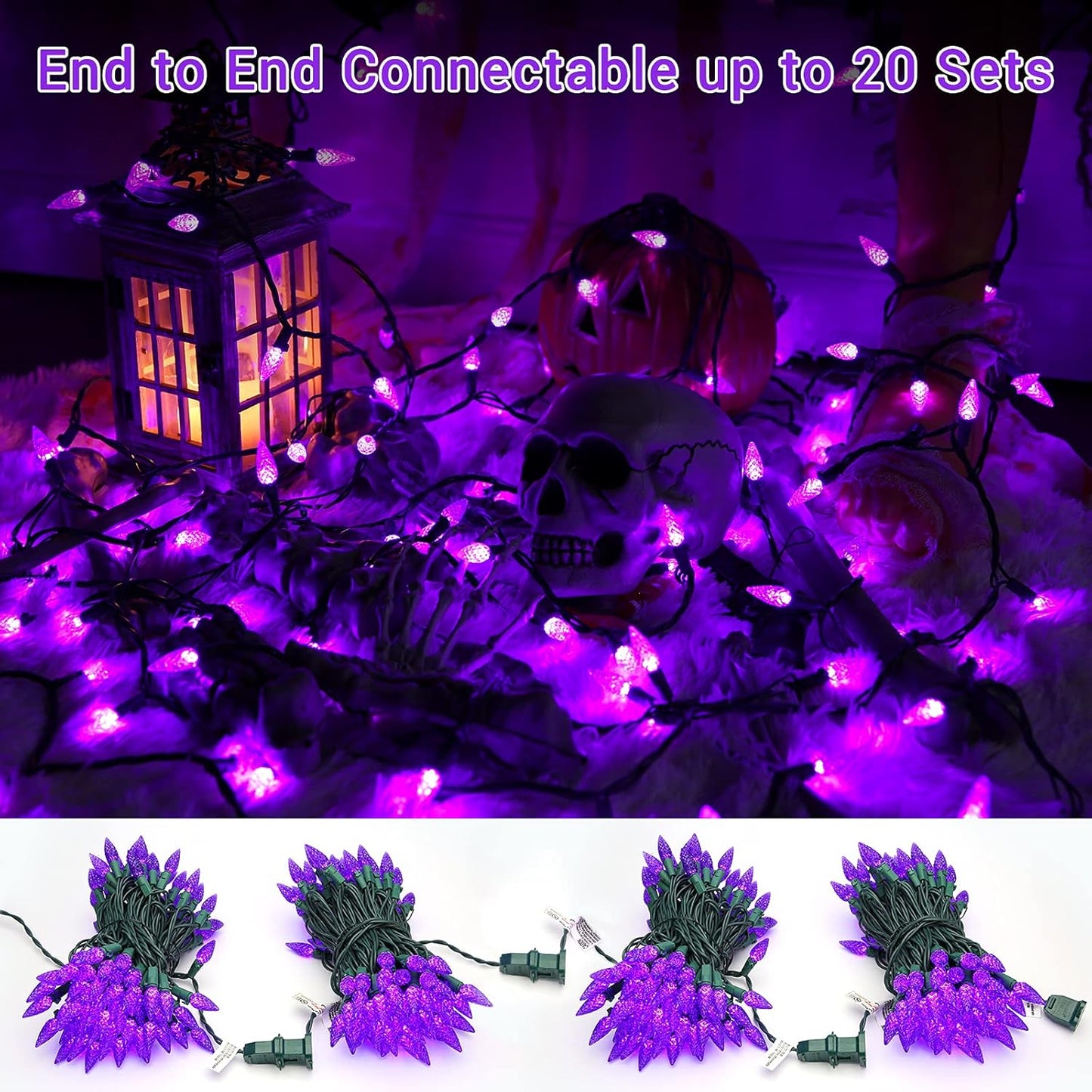 Brizled Purple Halloween Lights, 33ft 100 LED Faceted C5 Halloween String Lights, 120V UL Certified Purple Light Set Connectable Mini Light for Indoor & Outdoor Tree Xmas Party Decorations