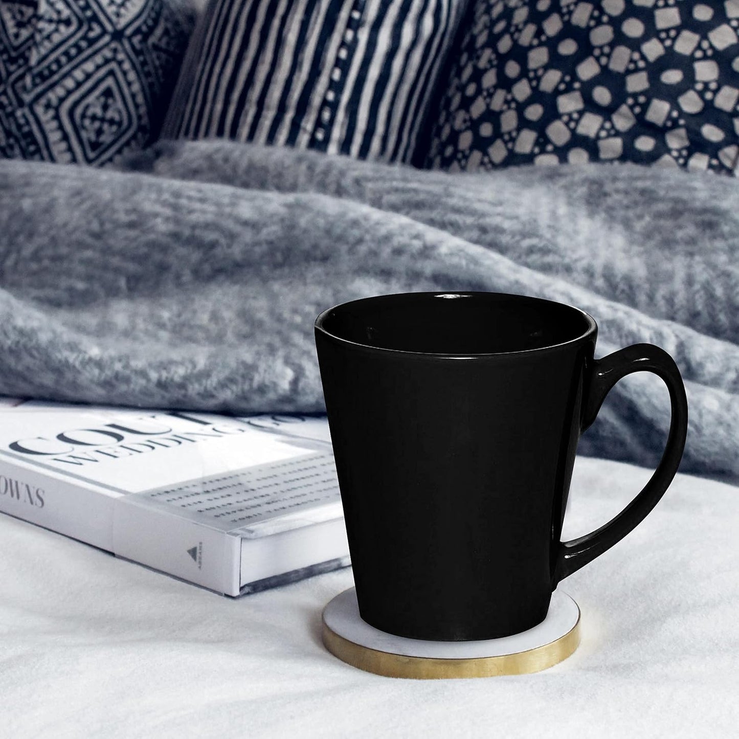 DISCOUNT PROMOS Glossy Ceramic Latte Coffee Mug 12 oz. Set of 10, Bulk Pack - Perfect for Tea, Espresso, Cappuccino, Hot Cocoa - Black