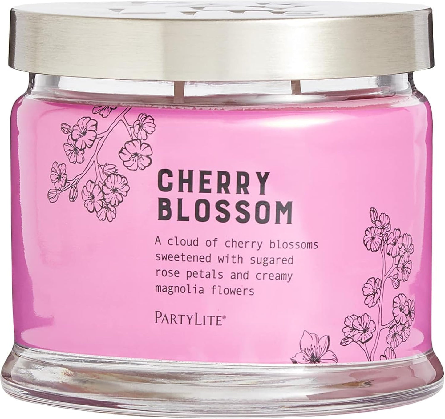 PartyLite 3-Wick Jar Candle, Highly Fragranced Clean Burning Glass Candle, 25-45 Hours Burn Time (Cherry Blossom)