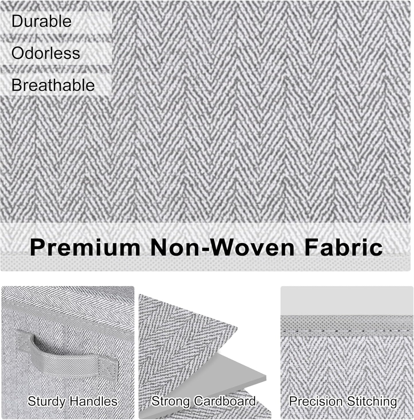 WUIKE 3 Pack Large Storage Bins with Lids, Fabric Closet Shelf Organizers, FoldableStorage Baskets with Cover for Bedroom, Herringbone Gray