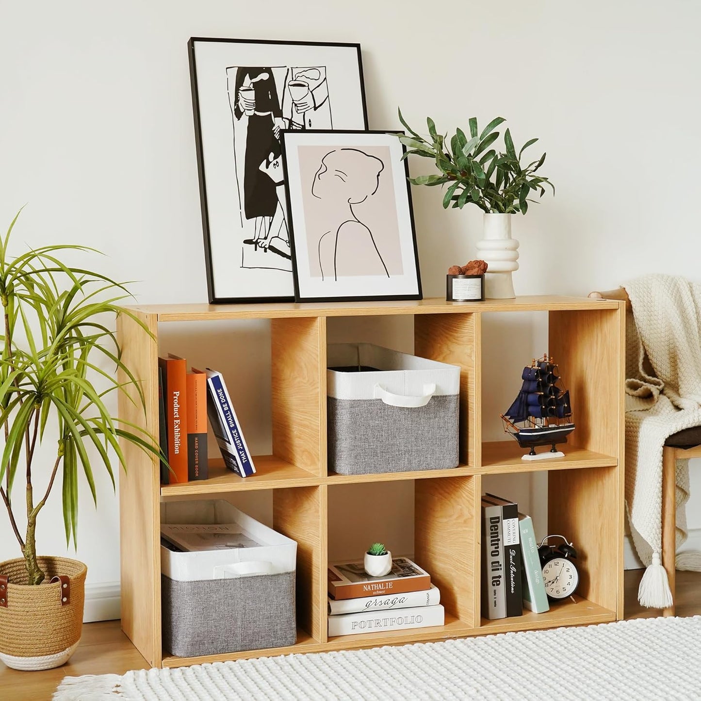 GRANNY SAYS Storage Baskets for Shelves, Closet Organizer Bins, Clothes Storage Bins with Metal Frame, Large Baskets for Organizing and Storage, Collapsible, Gray&White, 2-Pack