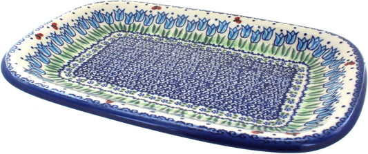 Blue Rose Polish Pottery Garden Tulip Medium Rectangular Serving Platter