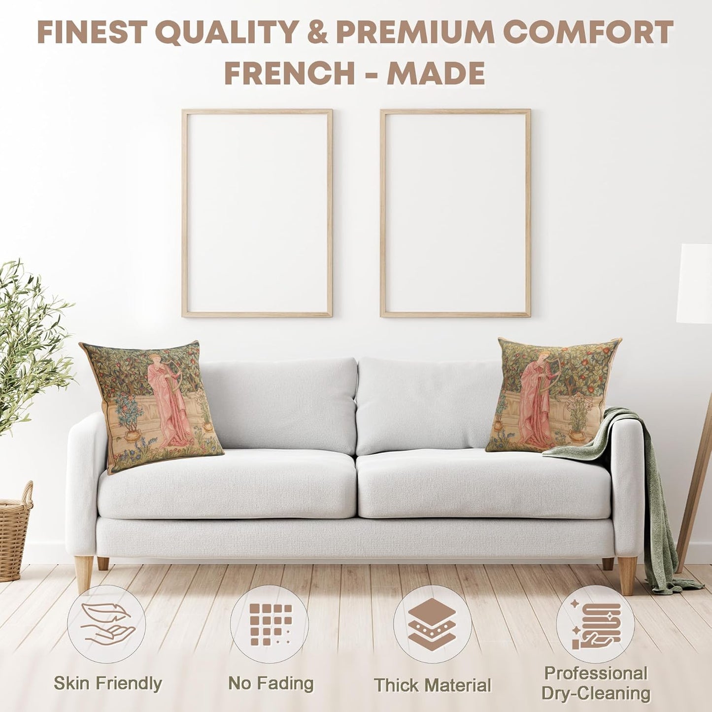 Charlotte Home Furnishings Decorative Tapestry Pillow Cover 19x19 in, Green Menestrel Couch Throw Pillow Cover, French Country Square Cushion Cases for Bed Room Home Decor, Soft Cotton Jacquard Woven