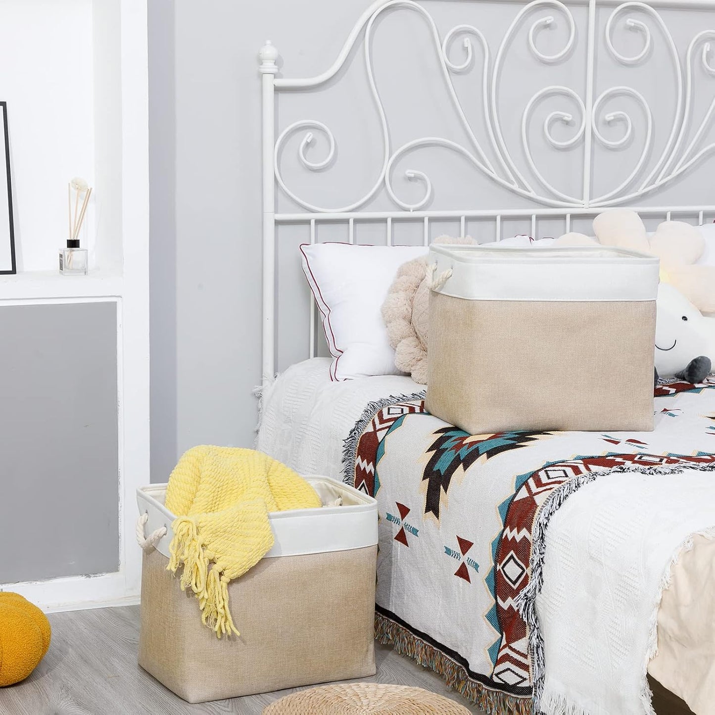 Bidtakay Storage Baskets for Shelves 17x12x15 in Beige Clothes Bins Storage for Closet Set of 2 Large Organization Baskets for Bedroom Blankets Dog Toy Basket Nursery Baby Baskets with Handles