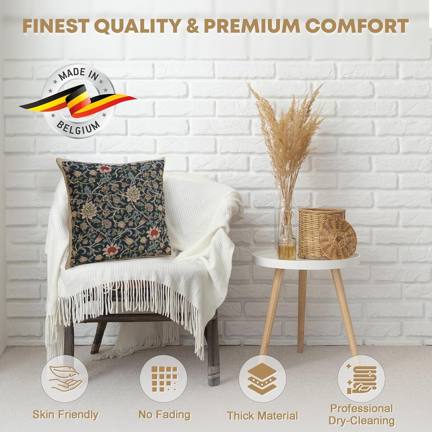 Charlotte Home Furnishings Throw Pillow Covers 16x16 in, Blue Flowers Decorative Couch Pillow Cover, Boho Decor European Tapestry Cushion Cases, Living Room Cozy Home Decor, Jacquard Woven Soft Cotton