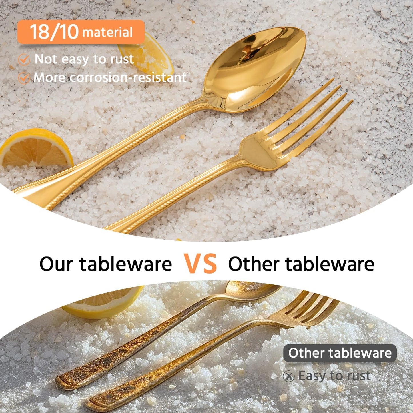 KINGSTONE Gold Silverware Set, 60-piece 18/10 Stainless Steel Flatware Set Cutlery Set for 12, for Kitchen, Home, Wedding, Party, Mirror Polished and Dishwasher Safe, Featured Gifts