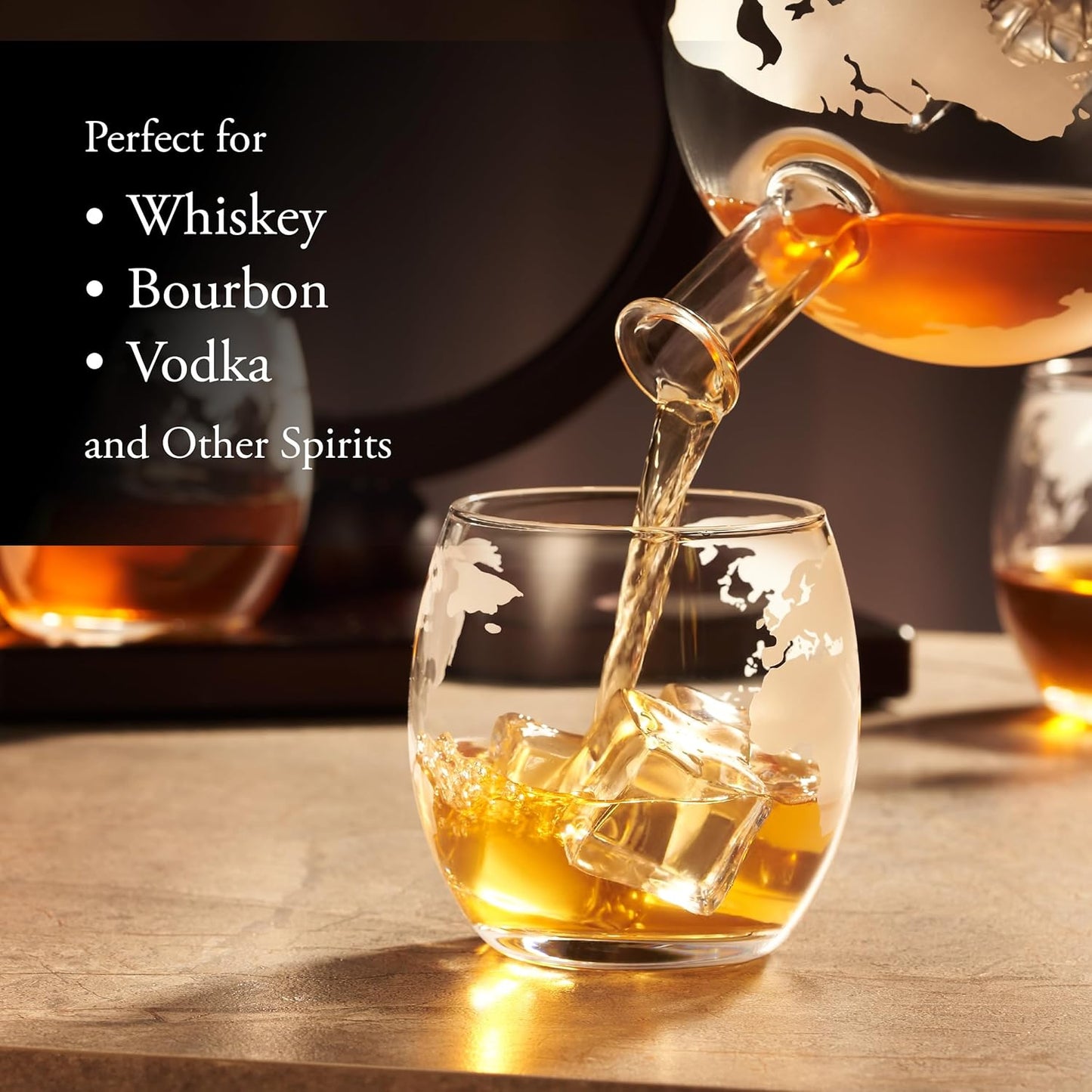 Whiskey Decanter Globe Set for Men with 4 Glasses, Bourbon, Rum, Scotch, Crystal Clear Decanter Sets - Whiskey Gifts for Men Dad Him (Globe Decanter)