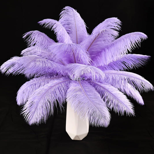 THARAHT Lavender Ostrich Feathers 12pcs Natural Bulk 8-10Inch 20cm-25cm for Crafts Wedding Party Centerpieces Flower Arrangement Easter Gatsbi and Home Decoration Feather