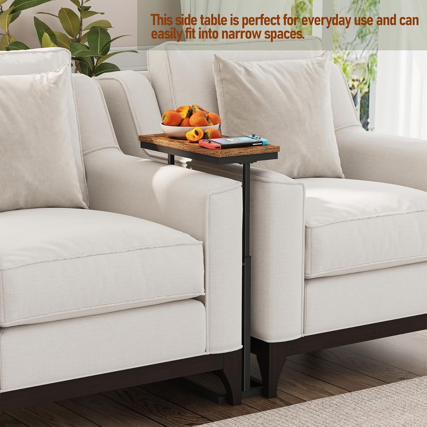 TUTOTAK End Table, Side Table, Tall Couch Table, Sofa Table, Living Room, Bedroom, Brown TB01BB083