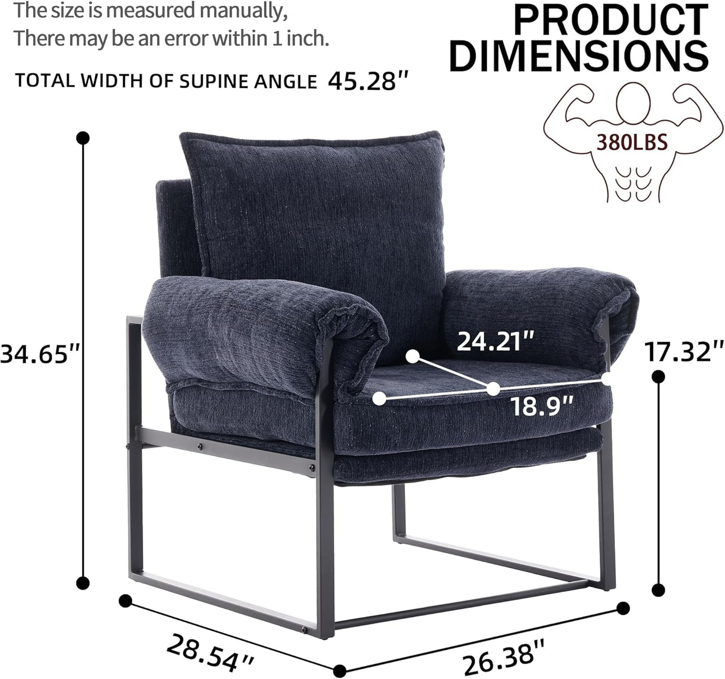 YISHENG Accent Chair with 6-Angle Adjustable Backrest, Chenille Fabric Living Room Chair Upholstered Lounge Chair, Modern Chair Cozy Reclining Chair for Reading Room, Set of 2 Dark Blue