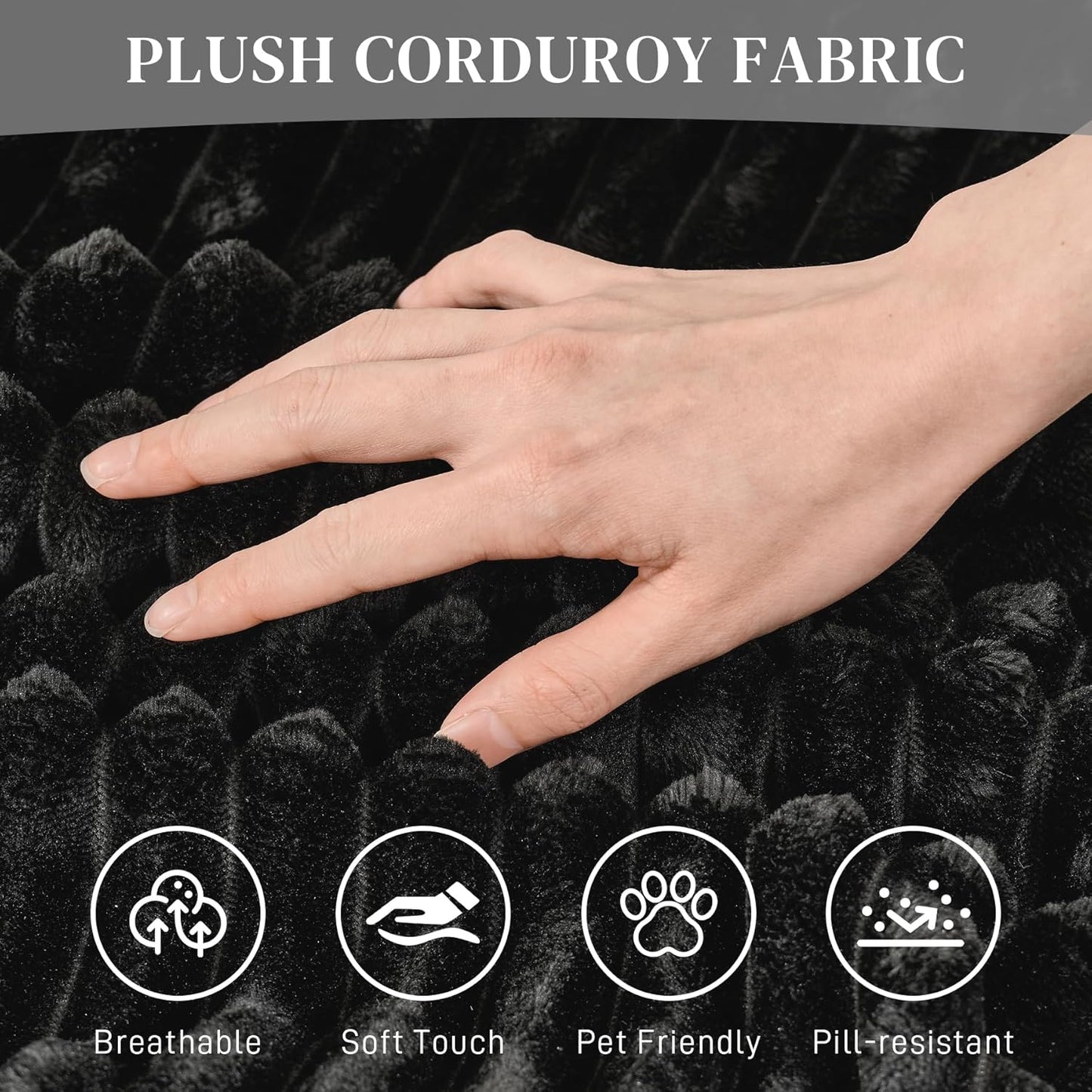 Modular Sectional Sofa Cloud Sectional Couch, 135" Comfy Fluffy L Shaped Black Couches for Living Room, Deep Seat Memory Foam Plush Corduroy Boneless Couch Sectionals with Right Facing Chaise Sofa