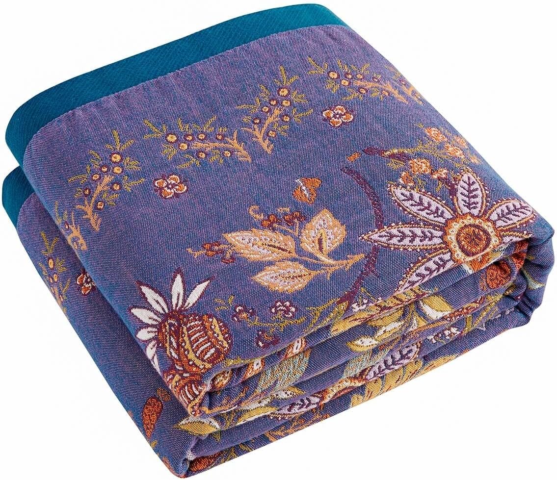 Boho Blanket, 100% Cotton Farmhouse Decorative Throw Blanket, 80"x90" Reversible Bohemian Throw Blanket, Purple All Season Muslin Breathable Woven Blankets Quilt