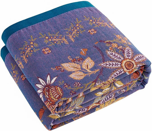 Boho Blanket, 100% Cotton Farmhouse Decorative Throw Blanket, 80"x90" Reversible Bohemian Throw Blanket, Purple All Season Muslin Breathable Woven Blankets Quilt