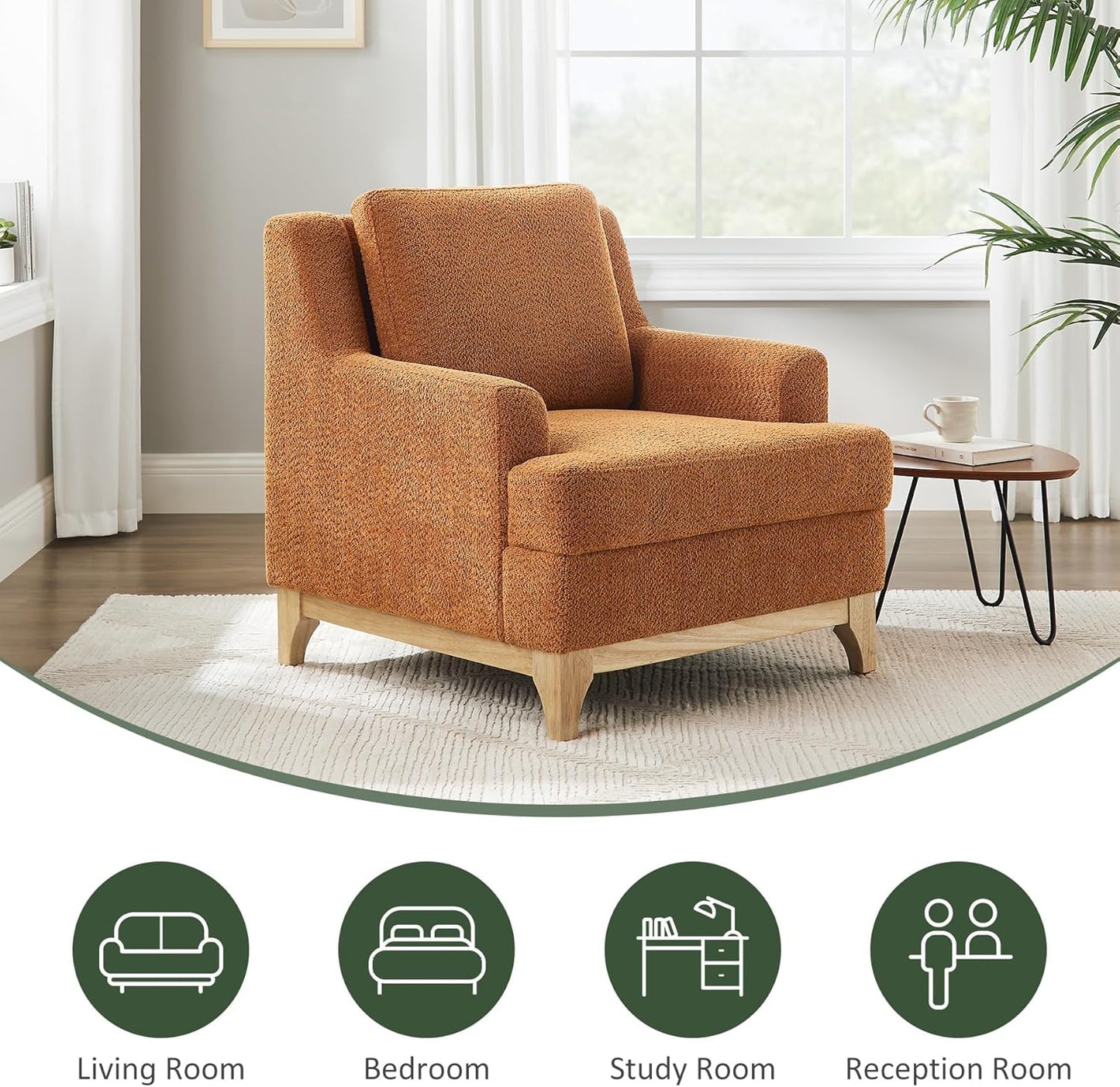 Oversized Accent Chair, Modern Boucle Armchair with Wood Legs, Modern Reading Chair with Thick Cushion, Comfy Chairs for Living Rooms, Bedrooms, Reading nooks and Apartments