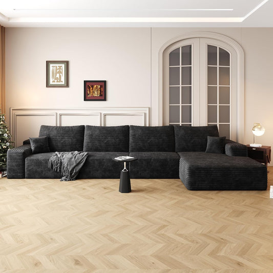 136" Sectional Couches for Living Room Modern Modular Sofa with L-Shape Couchs Upholstered Boneless Couch Deep Seat Sectional Couch with Chaise (Black, Right Facing Chaise+3Seaters)